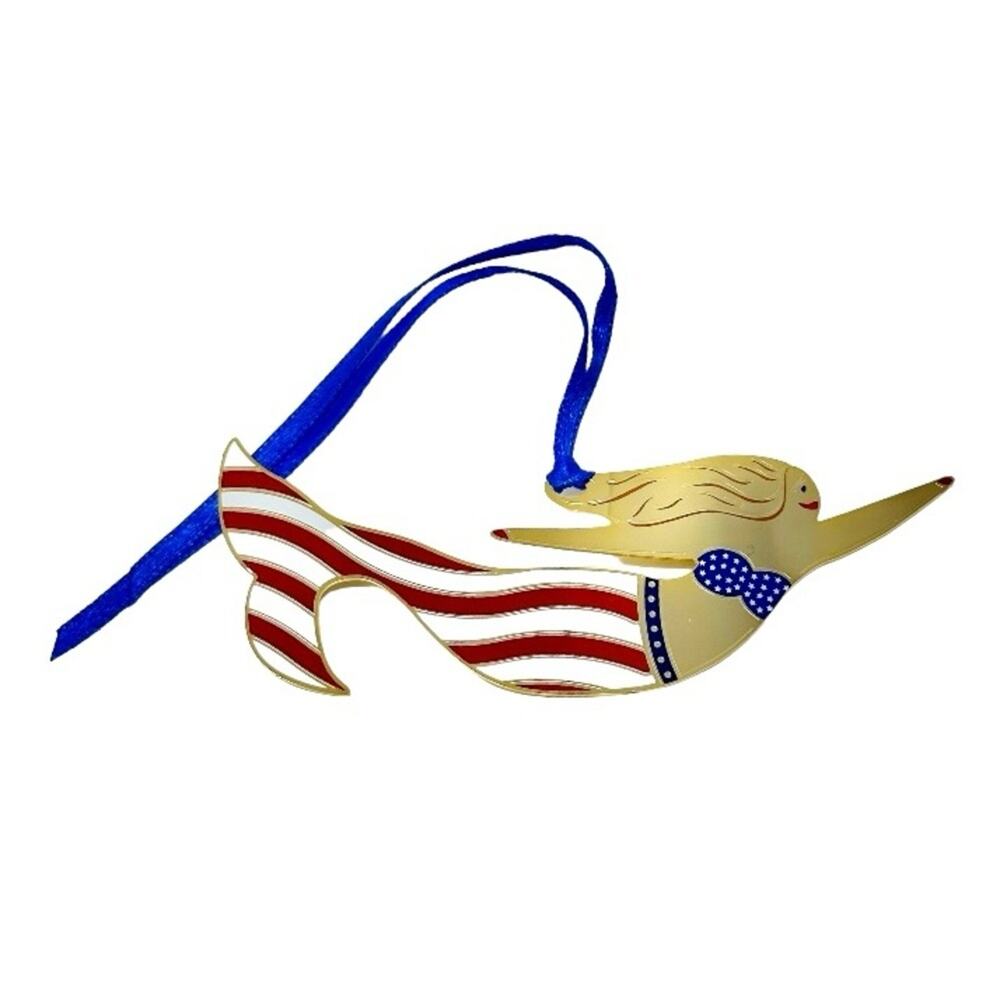 Vintage Chris Alexander Mermaids on Parade Christmas Ornament Patriotic Brass